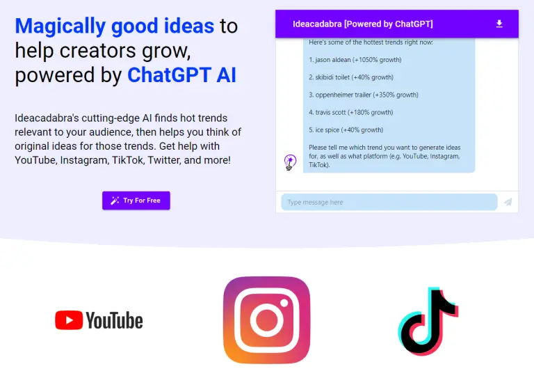 Ideacadabra AI social media content idea generation