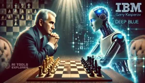 Kasparov starting a chess game with Deep Blue