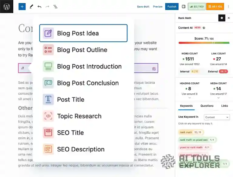 Content AI by Rankmath Wordpress AI assistant